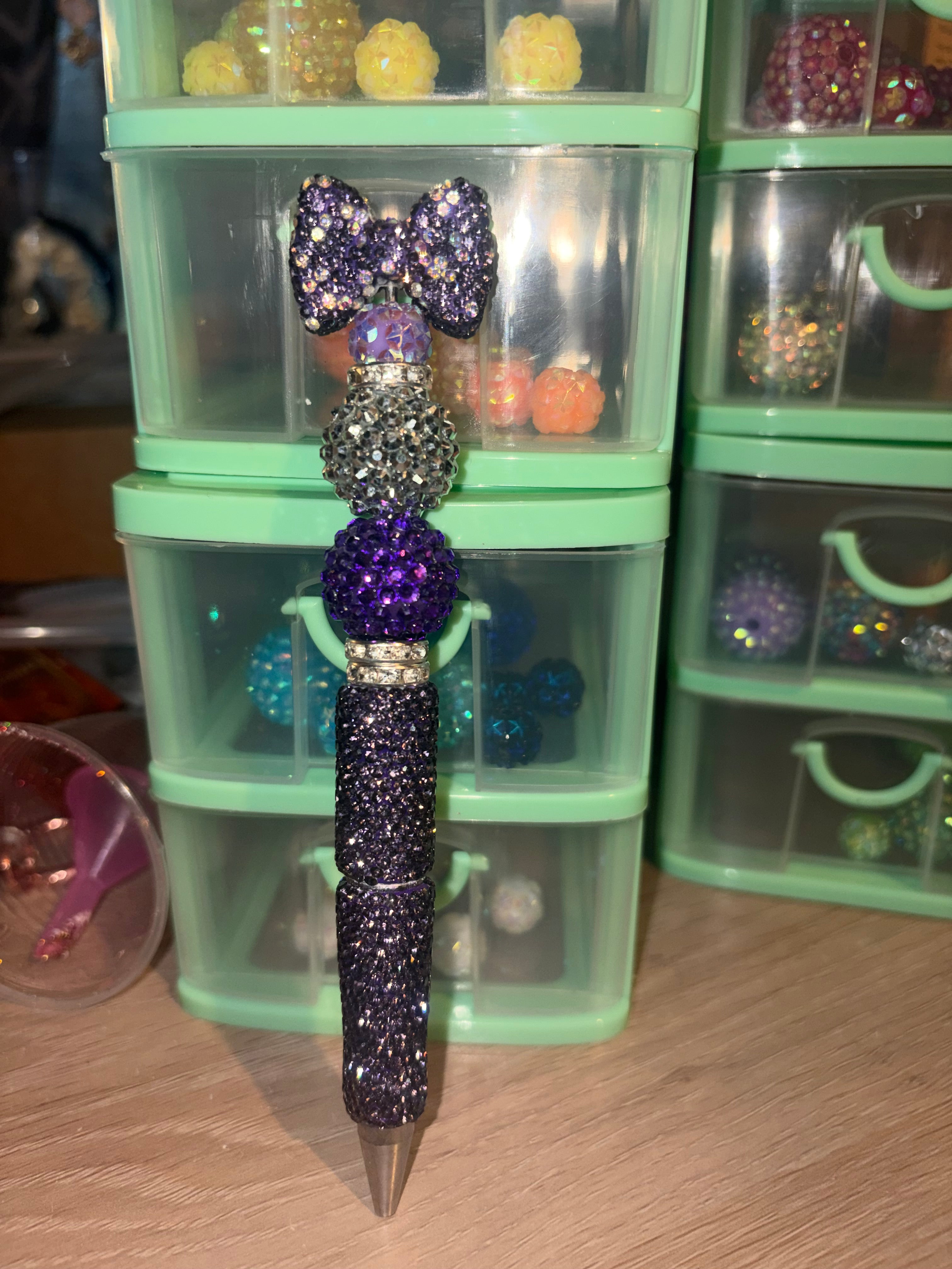 Purple Bow Beaded Pen